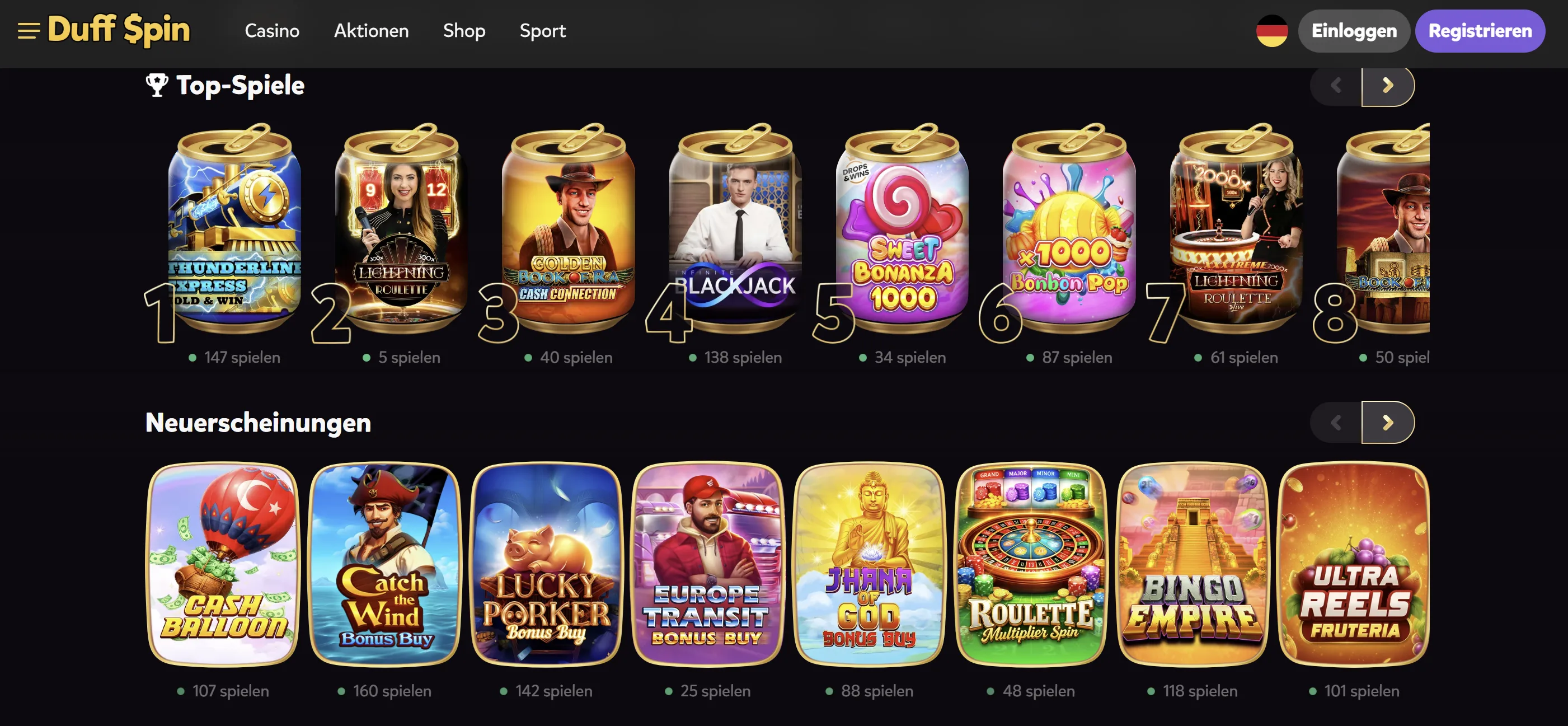 Duff Spin Casino Spiele